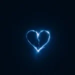 A single cracked heart symbol glowing softly on a deep navy background