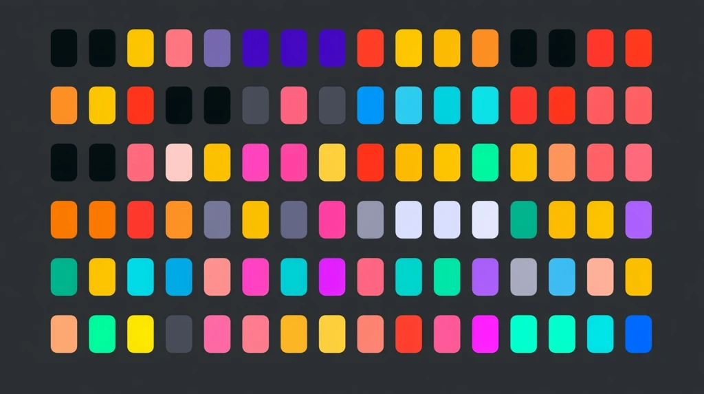Rows of colour palette swatches pairing dark base colours with bright accents