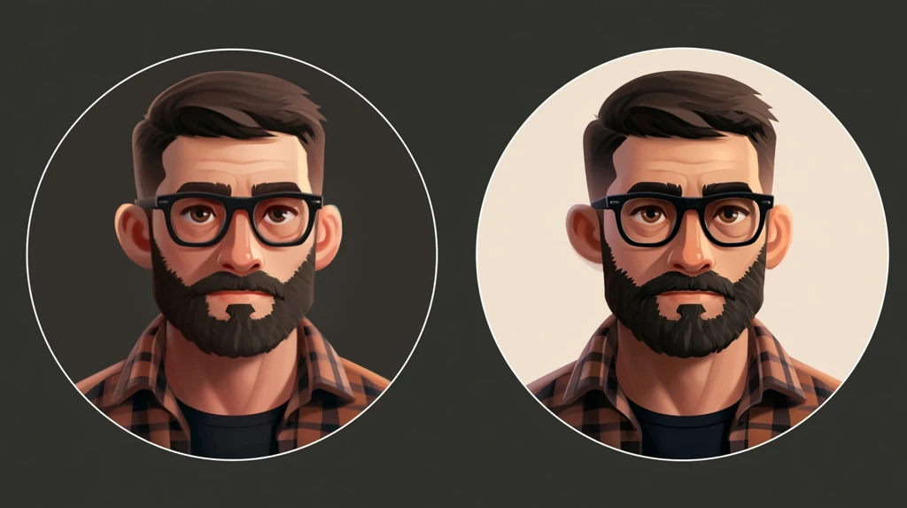The same circular portrait shown blurry on the left and sharp on the right