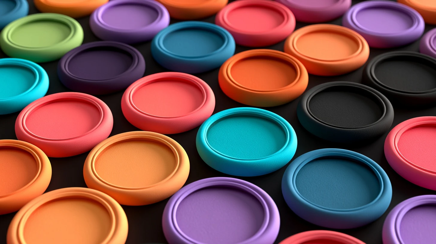 Grid of circular profile picture frames in bold colours on a dark background