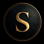 Bold gold letter S monogram inside a dark circular frame