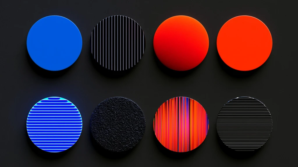 Nine circular profile picture tiles in different bold minimal designs